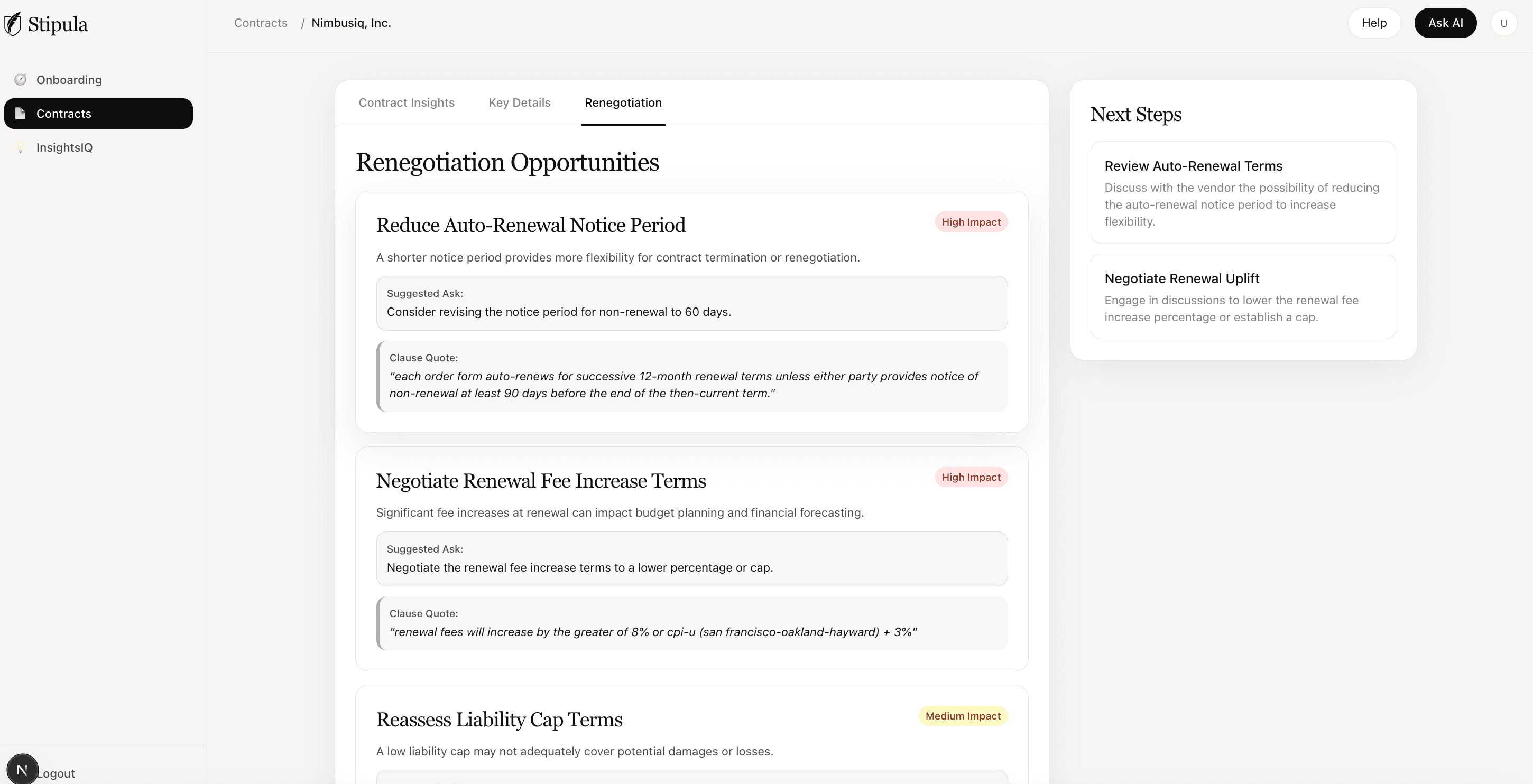 Stipula contract analysis details and insights