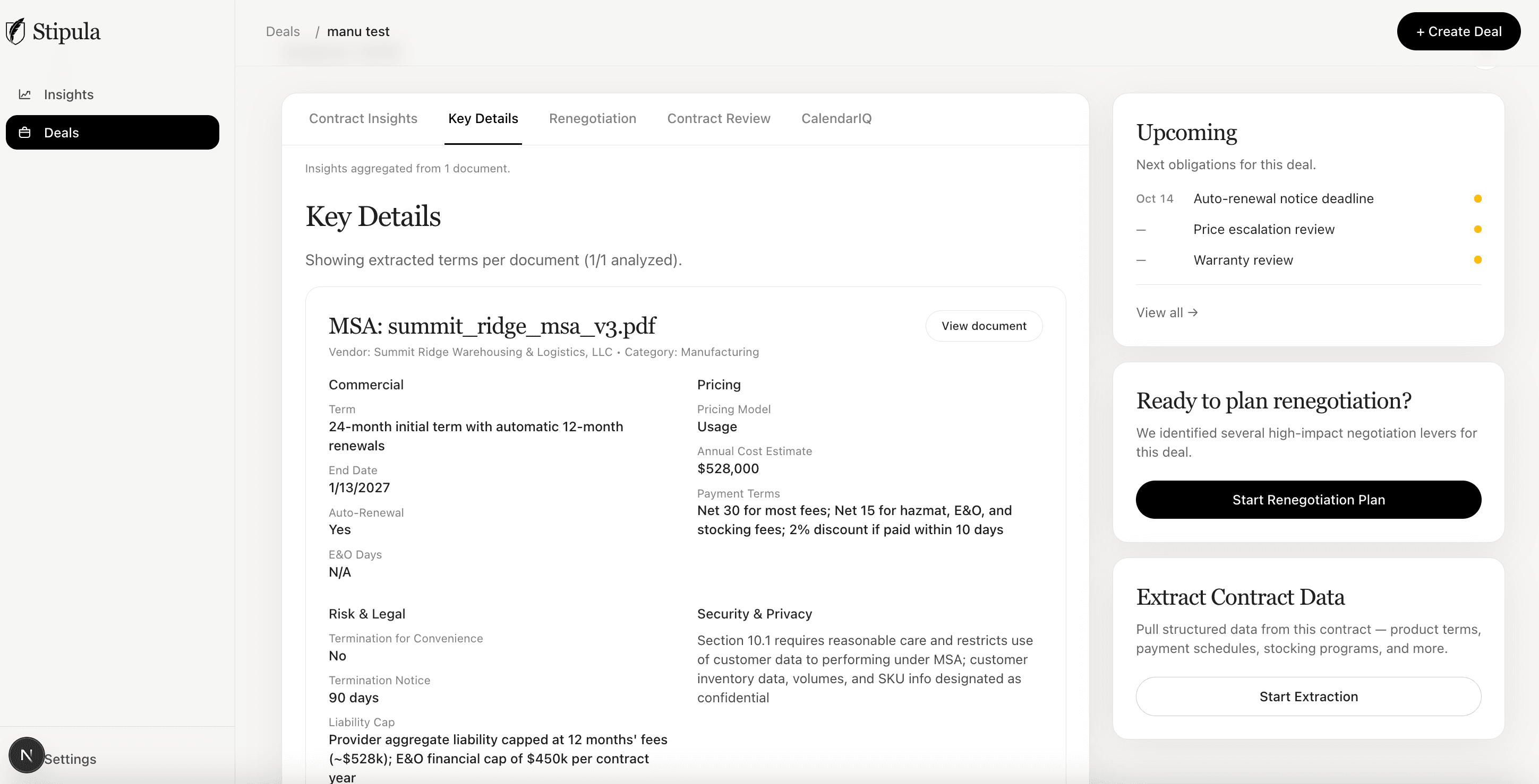 Stipula dashboard preview